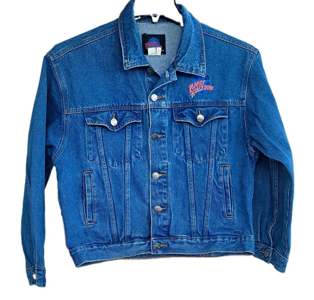 Vintage Planet Hollywood Jean Denim Jacket Small St. Louis Embroidered Logo